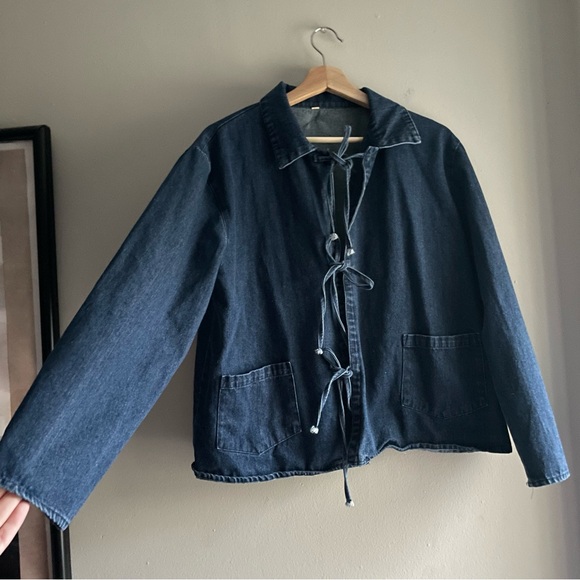 Source Unknown Tops - Denim Tie Closure Overcoat / Coverup